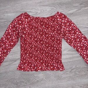 Old Navy Red Floral Smocked Blouse Large